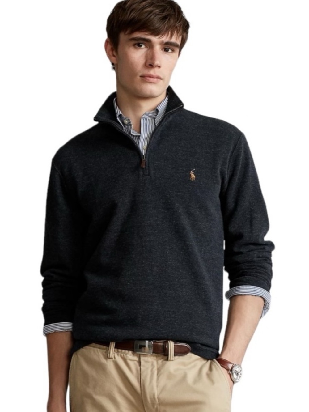 Polo Ralph Lauren 1/4 Zip Heather Black Sweater Size Medium